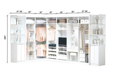L-Shape High Gloss White Modular Wardrobe