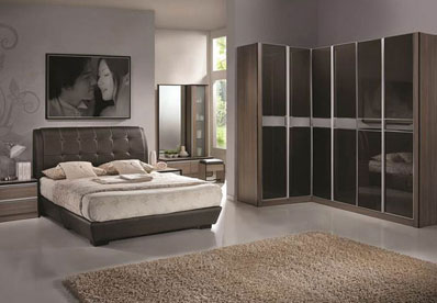 L-Shape Walnut Open Wardrobe Design B